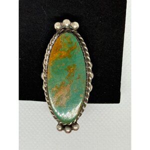 Navajo Sterling Silver & Royston Turquoise Ring Signed DS Size 9.25 2-Inch Long